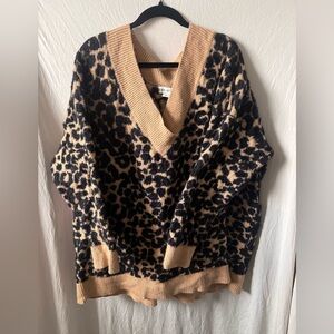 Ava & Viv Animal Print V-Neck Sweater - Black and Brown